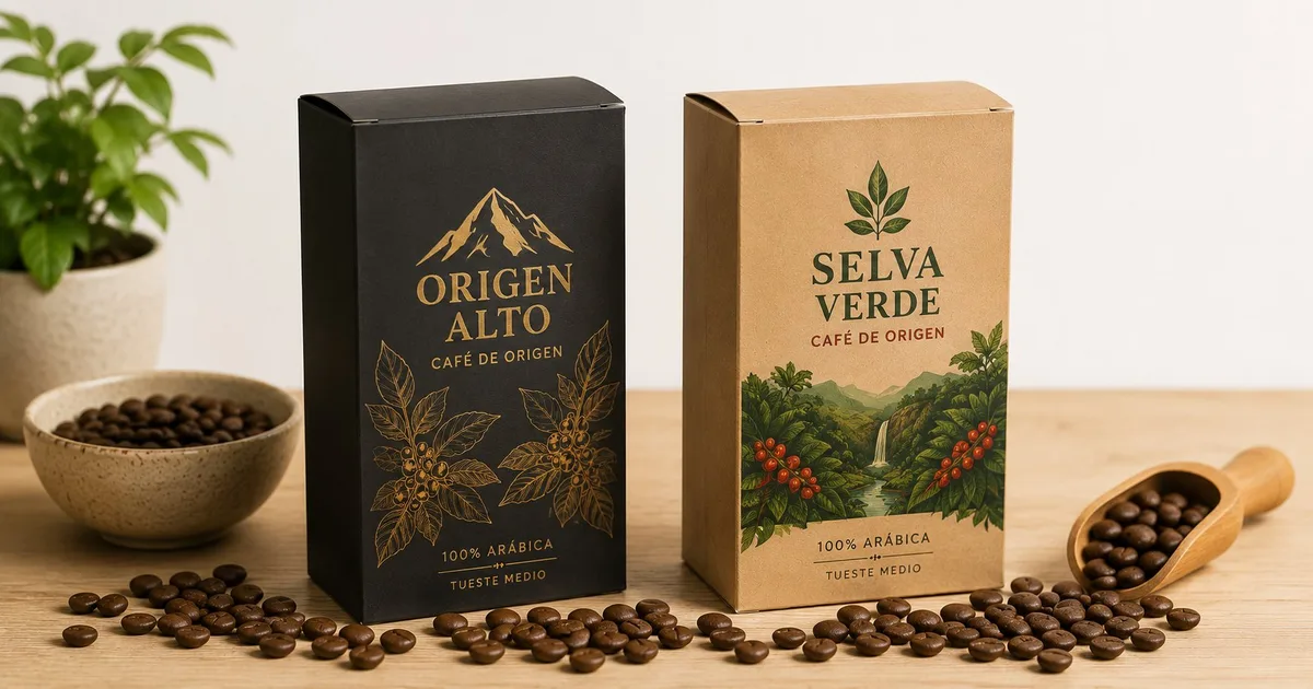 empaques para cafe personalizados — bolsas kraft y cajas plegadizas con diseño de marca en Colprinter