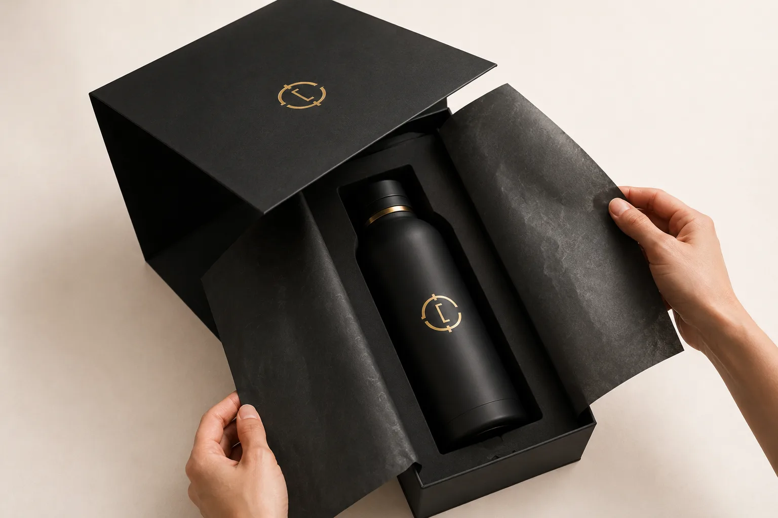 regalo corporativo fin de año — caja navideña con botella premium, agenda ejecutiva y tarjeta personalizada Colprinter